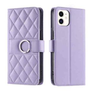 For iPhone 11 Ring Buckle Rhombic Leather Phone Case(Purple)