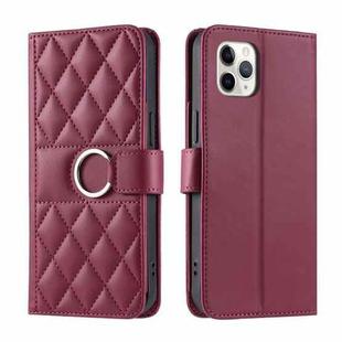 For iPhone 11 Pro Ring Buckle Rhombic Leather Phone Case(Red)