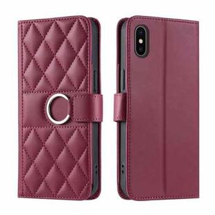 For iPhone X / XS Ring Buckle Rhombic Leather Phone Case(Red)