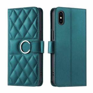 For iPhone X / XS Ring Buckle Rhombic Leather Phone Case(Green)