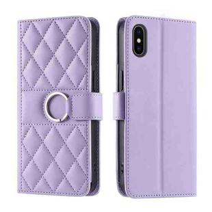 For iPhone X / XS Ring Buckle Rhombic Leather Phone Case(Purple)