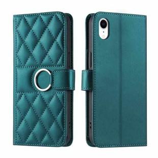 For iPhone XR Ring Buckle Rhombic Leather Phone Case(Green)