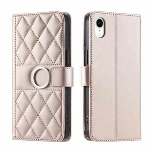 For iPhone XR Ring Buckle Rhombic Leather Phone Case(Rose Gold)