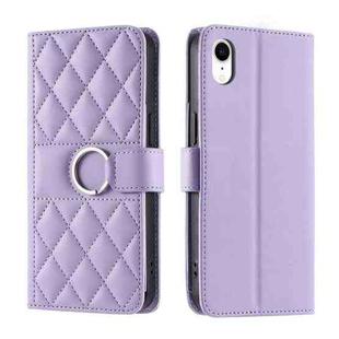 For iPhone XR Ring Buckle Rhombic Leather Phone Case(Purple)