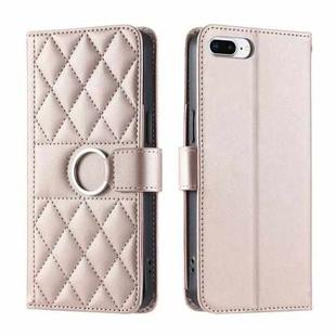 For iPhone 7 Plus / 8 Plus Ring Buckle Rhombic Leather Phone Case(Rose Gold)