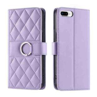 For iPhone 7 Plus / 8 Plus Ring Buckle Rhombic Leather Phone Case(Purple)