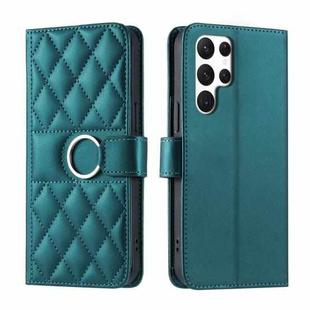 For Samsung Galaxy S24 Ultra 5G Ring Buckle Rhombic Leather Phone Case(Green)