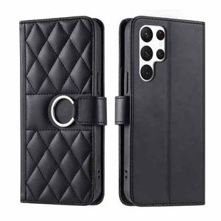 For Samsung Galaxy S24 Ultra 5G Ring Buckle Rhombic Leather Phone Case(Black)