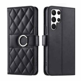 For Samsung Galaxy S23 Ultra 5G Ring Buckle Rhombic Leather Phone Case(Black)
