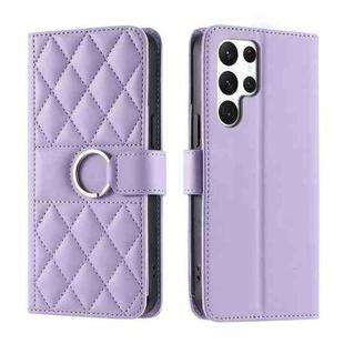 For Samsung Galaxy S23 Ultra 5G Ring Buckle Rhombic Leather Phone Case(Purple)