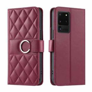 For Samsung Galaxy S20 Ultra Ring Buckle Rhombic Leather Phone Case(Red)