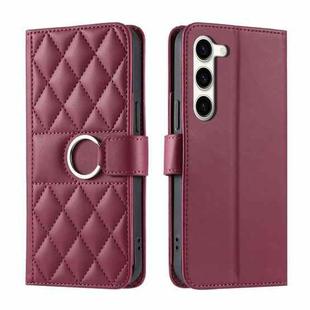For Samsung Galaxy S23+ 5G Ring Buckle Rhombic Leather Phone Case(Red)