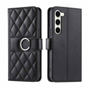 For Samsung Galaxy S23+ 5G Ring Buckle Rhombic Leather Phone Case(Black)