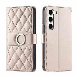 For Samsung Galaxy S23+ 5G Ring Buckle Rhombic Leather Phone Case(Rose Gold)