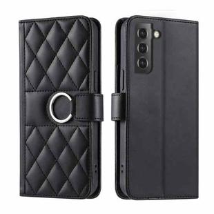 For Samsung Galaxy S22 5G Ring Buckle Rhombic Leather Phone Case(Black)