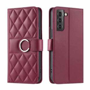 For Samsung Galaxy S21+ 5G Ring Buckle Rhombic Leather Phone Case(Red)