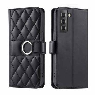 For Samsung Galaxy S21+ 5G Ring Buckle Rhombic Leather Phone Case(Black)
