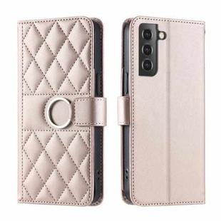 For Samsung Galaxy S21+ 5G Ring Buckle Rhombic Leather Phone Case(Rose Gold)