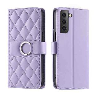 For Samsung Galaxy S21+ 5G Ring Buckle Rhombic Leather Phone Case(Purple)