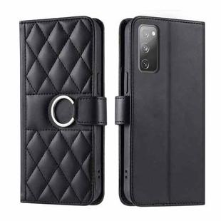 For Samsung Galaxy S20 FE Ring Buckle Rhombic Leather Phone Case(Black)