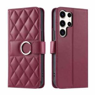 For Samsung Galaxy S25 Ultra 5G Ring Buckle Rhombic Leather Phone Case(Red)