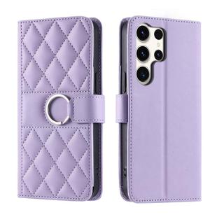 For Samsung Galaxy S25 Ultra 5G Ring Buckle Rhombic Leather Phone Case(Purple)
