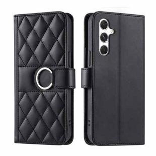 For Samsung Galaxy S25 5G Ring Buckle Rhombic Leather Phone Case(Black)