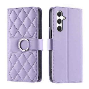 For Samsung Galaxy S25 5G Ring Buckle Rhombic Leather Phone Case(Purple)