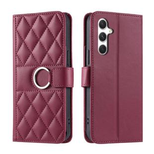 For Samsung Galaxy S25+ 5G Ring Buckle Rhombic Leather Phone Case(Red)