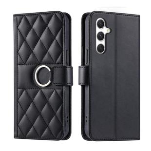 For Samsung Galaxy S25+ 5G Ring Buckle Rhombic Leather Phone Case(Black)