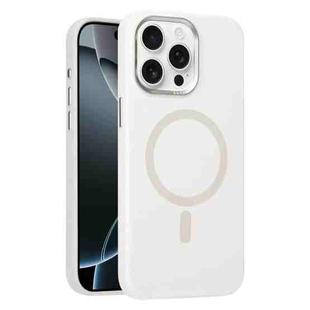 For iPhone 16 Pro Max Metal Lens Frame Liquid Silicone MagSafe Phone Case(White)