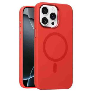 For iPhone 16 Pro Max Metal Lens Frame Liquid Silicone MagSafe Phone Case(Red)