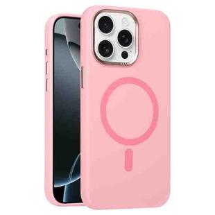 For iPhone 16 Pro Max Metal Lens Frame Liquid Silicone MagSafe Phone Case(Rose Pink)