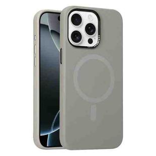 For iPhone 16 Pro Max Metal Lens Frame Liquid Silicone MagSafe Phone Case(Natural Titanium)