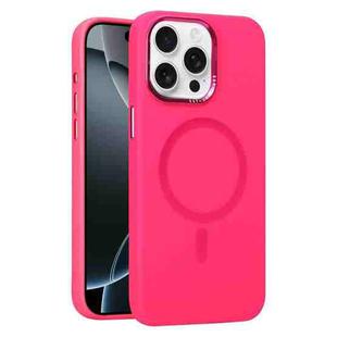 For iPhone 16 Pro Max Metal Lens Frame Liquid Silicone MagSafe Phone Case(Rose Red)