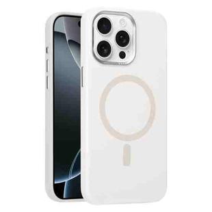 For iPhone 16 Pro Metal Lens Frame Liquid Silicone MagSafe Phone Case(White)