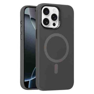 For iPhone 16 Pro Metal Lens Frame Liquid Silicone MagSafe Phone Case(Charcoal Gray)