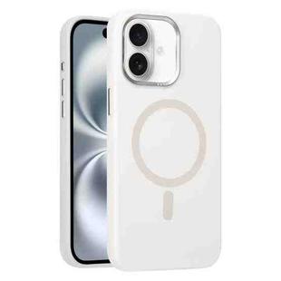 For iPhone 16 Plus Metal Lens Frame Liquid Silicone MagSafe Phone Case(White)