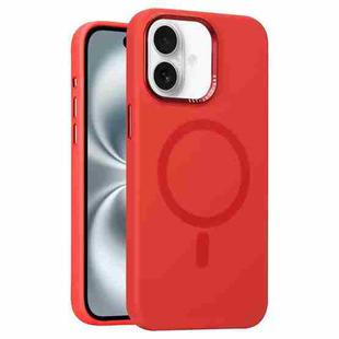 For iPhone 16 Plus Metal Lens Frame Liquid Silicone MagSafe Phone Case(Red)