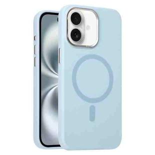 For iPhone 16 Plus Metal Lens Frame Liquid Silicone MagSafe Phone Case(Sierra Blue)