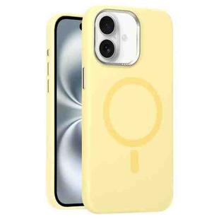 For iPhone 16 Metal Lens Frame Liquid Silicone MagSafe Phone Case(Cream Yellow)