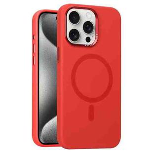 For iPhone 15 Pro Max Metal Lens Frame Liquid Silicone MagSafe Phone Case(Red)