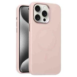 For iPhone 15 Pro Max Metal Lens Frame Liquid Silicone MagSafe Phone Case(Pink)