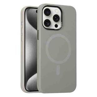 For iPhone 15 Pro Max Metal Lens Frame Liquid Silicone MagSafe Phone Case(Natural Titanium)