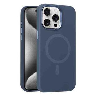 For iPhone 15 Pro Max Metal Lens Frame Liquid Silicone MagSafe Phone Case(Midnight Blue)