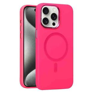 For iPhone 15 Pro Max Metal Lens Frame Liquid Silicone MagSafe Phone Case(Rose Red)