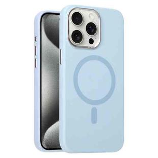 For iPhone 15 Pro Max Metal Lens Frame Liquid Silicone MagSafe Phone Case(Sierra Blue)