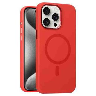 For iPhone 15 Pro Metal Lens Frame Liquid Silicone MagSafe Phone Case(Red)