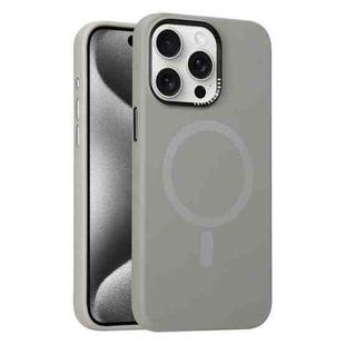 For iPhone 15 Pro Metal Lens Frame Liquid Silicone MagSafe Phone Case(Natural Titanium)