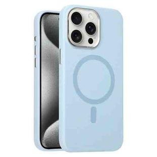 For iPhone 15 Pro Metal Lens Frame Liquid Silicone MagSafe Phone Case(Sierra Blue)